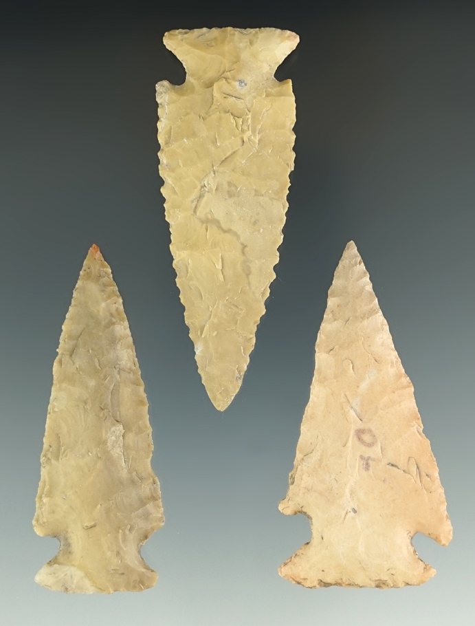 Ex. Museum! Set of three nice Ensor Points found in Texas, largest is 2 9/16".