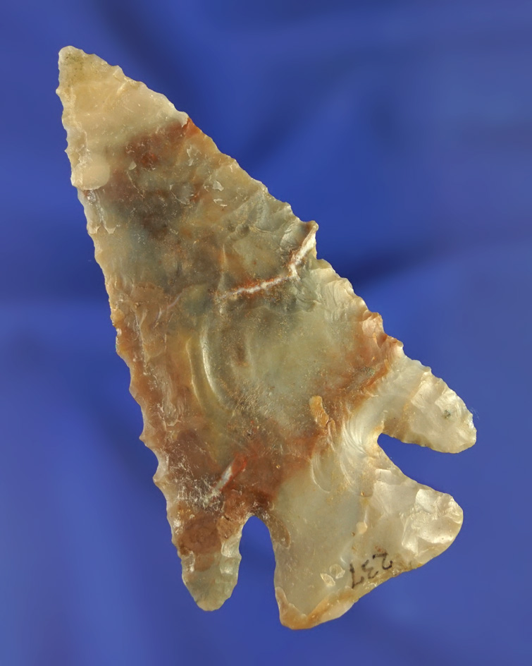 Very colorful 3 1/16" serrated Lost Lake found in Bath Co.,  Kentucky with minor restoration.