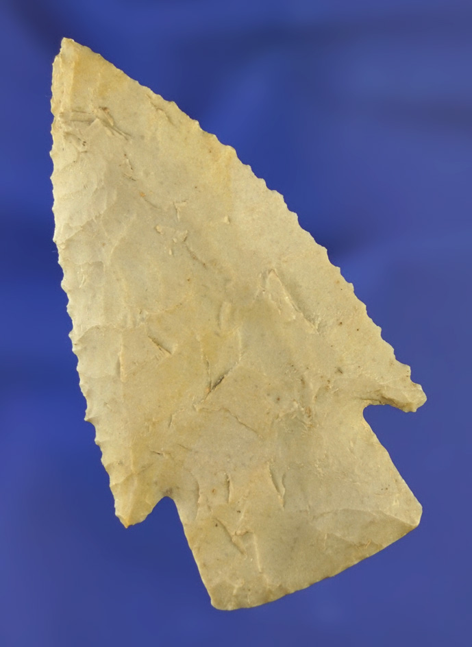 2 7/8" nicely serrated Beveled Hardin found in Osage Co.,  Missouri. Ex. Ed Buel.