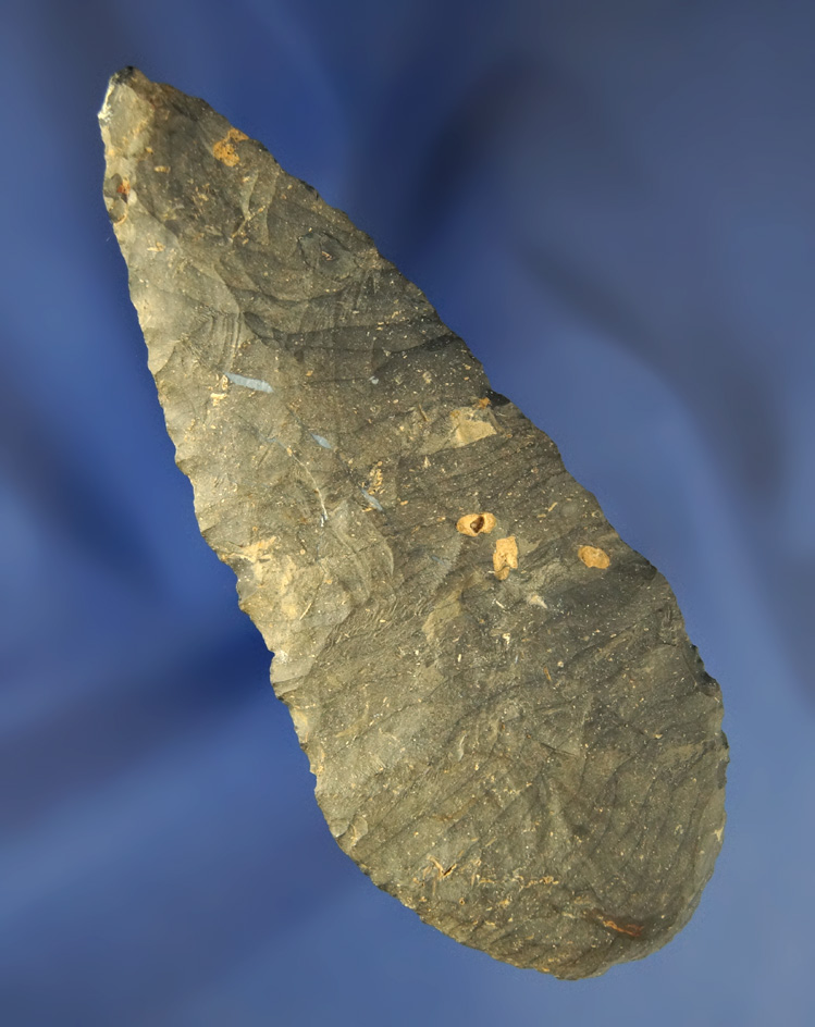 Well flaked and nicely styled 4 5/8" multipurpose knife/scraper made from Coshocton Flint  Ohio.