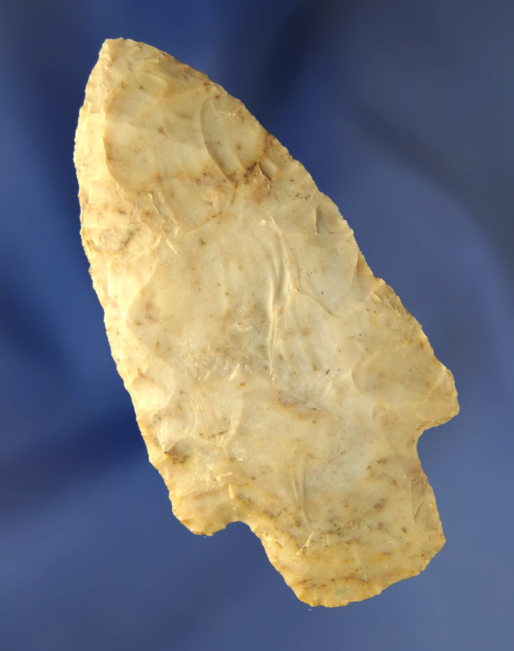 3 1/4" Flint Ridge Flint Adena found by Galen Fisk in 1975 in Seneca County Ohio.