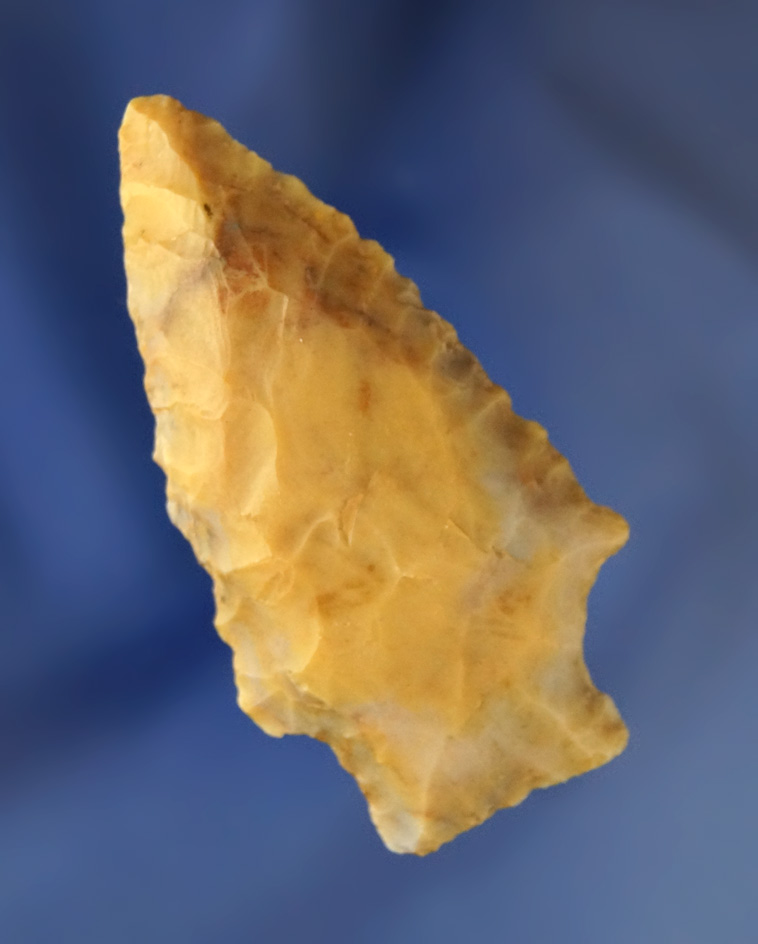 2 3/8" colorful Flint Ridge Flint heavy duty point found in Ohio. Ex. Hooks collection.