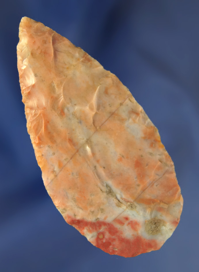 3 3/8" colorful mottled red Flint Ridge "Core Flint"  Adena Cache Blade  found in Fairfield Co.,  Oh