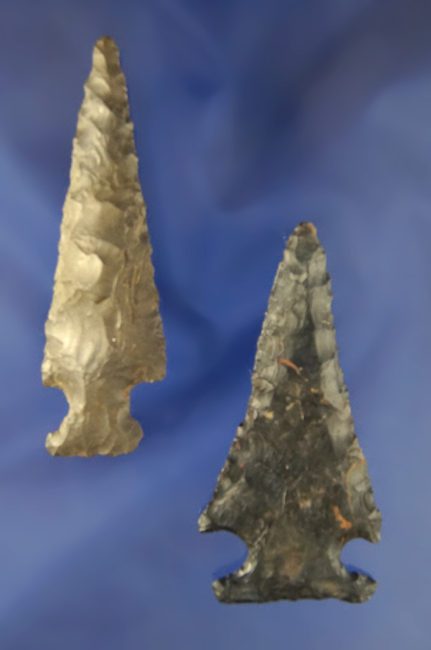 Pair of thin and well-made Coshocton Flint Hopewell Arrowheads, largest is 2 7/8"   Ohio.