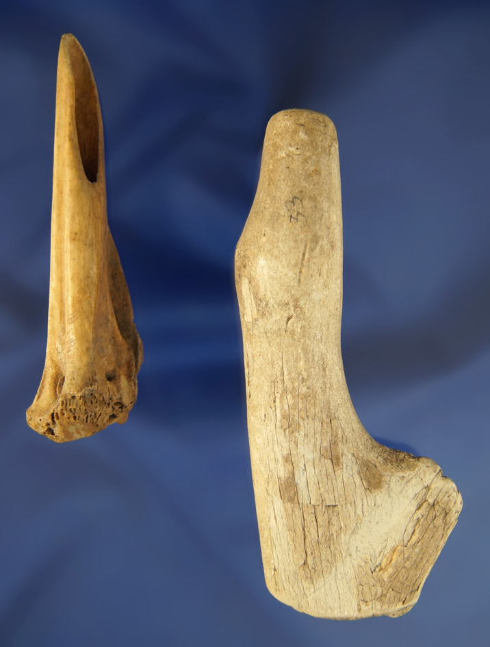 Pair of bone tools, largest is 4 1/8" long found at the Feurts Village site in Portsmouth Ohio.