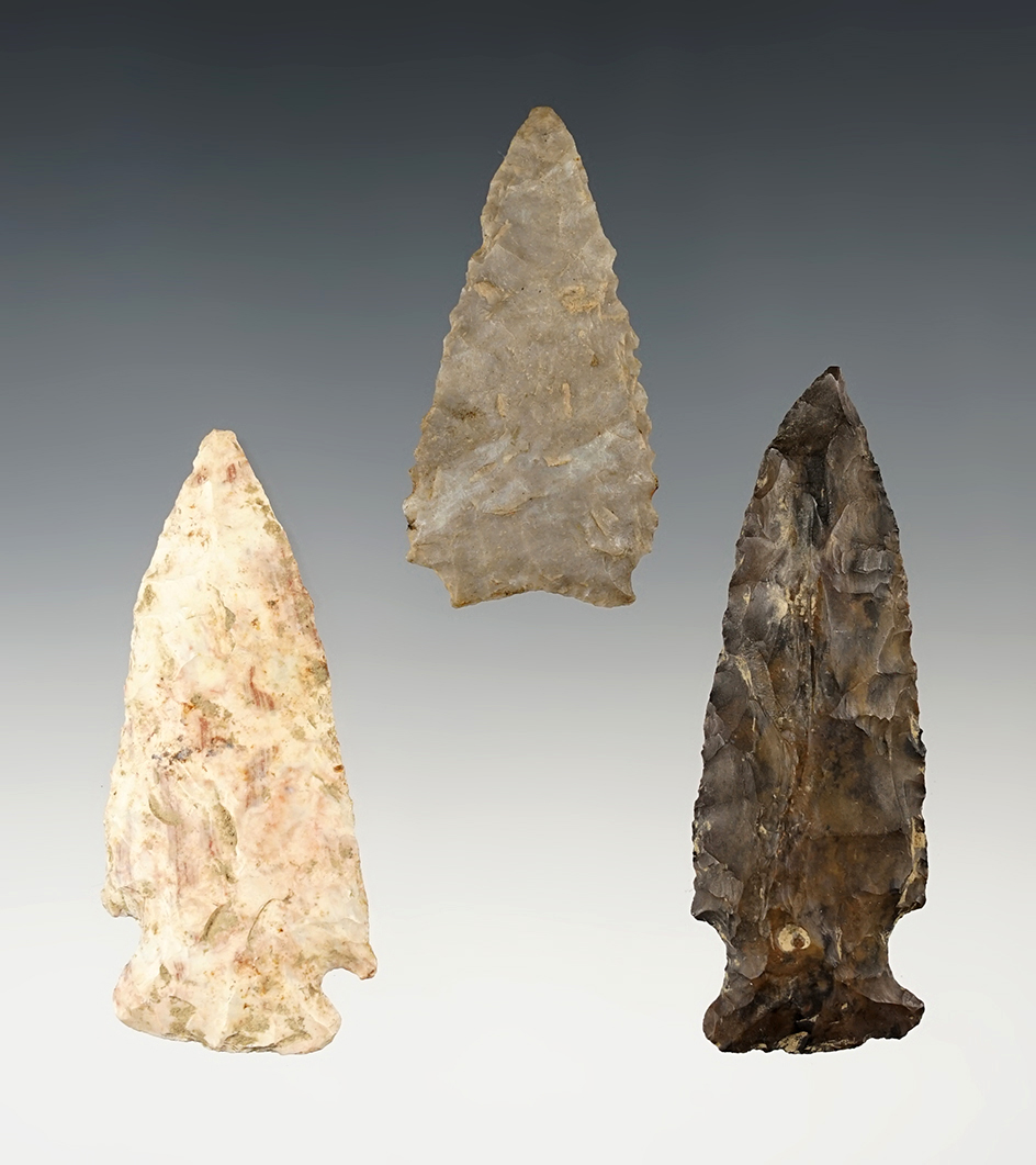 Set of 3 well made points found in Stark Co., Ohio. The largest is 2 13/16".