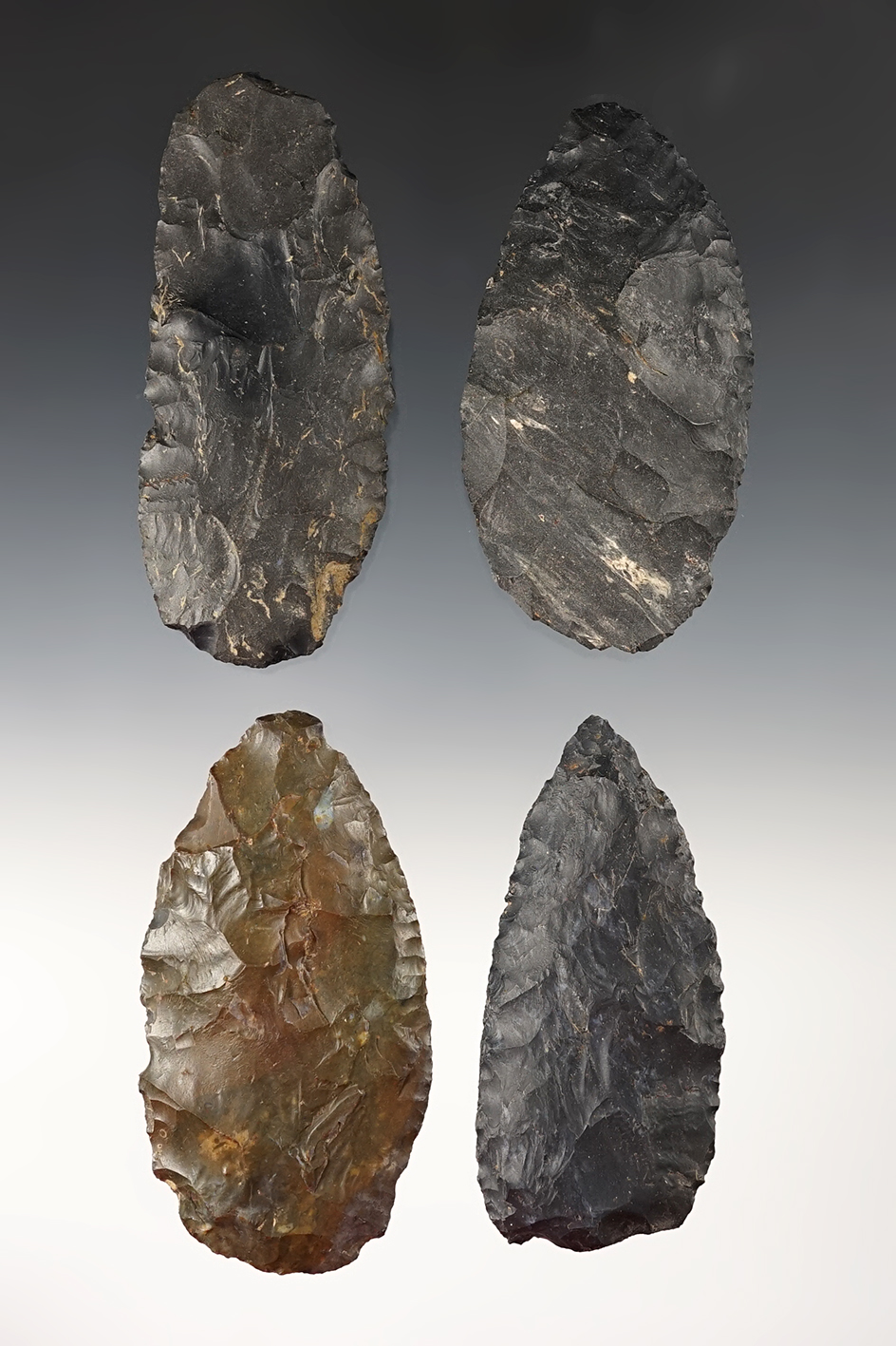 Set of 4 Ohio Blades made from Coshocton Flint. The largest is 4 1/16".