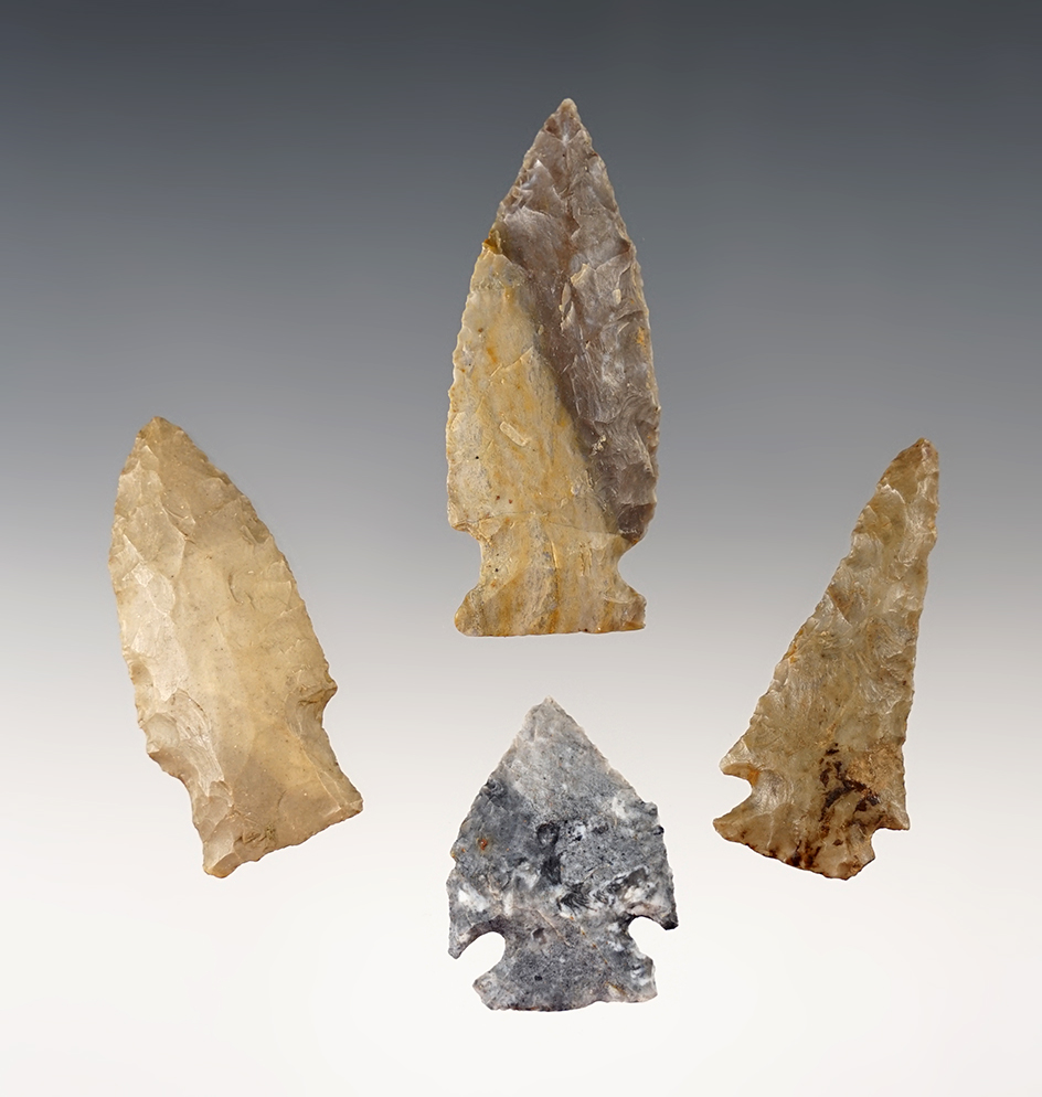 Set of 4 fine Ohio points in excellent condition. The largest is 2 3/16".