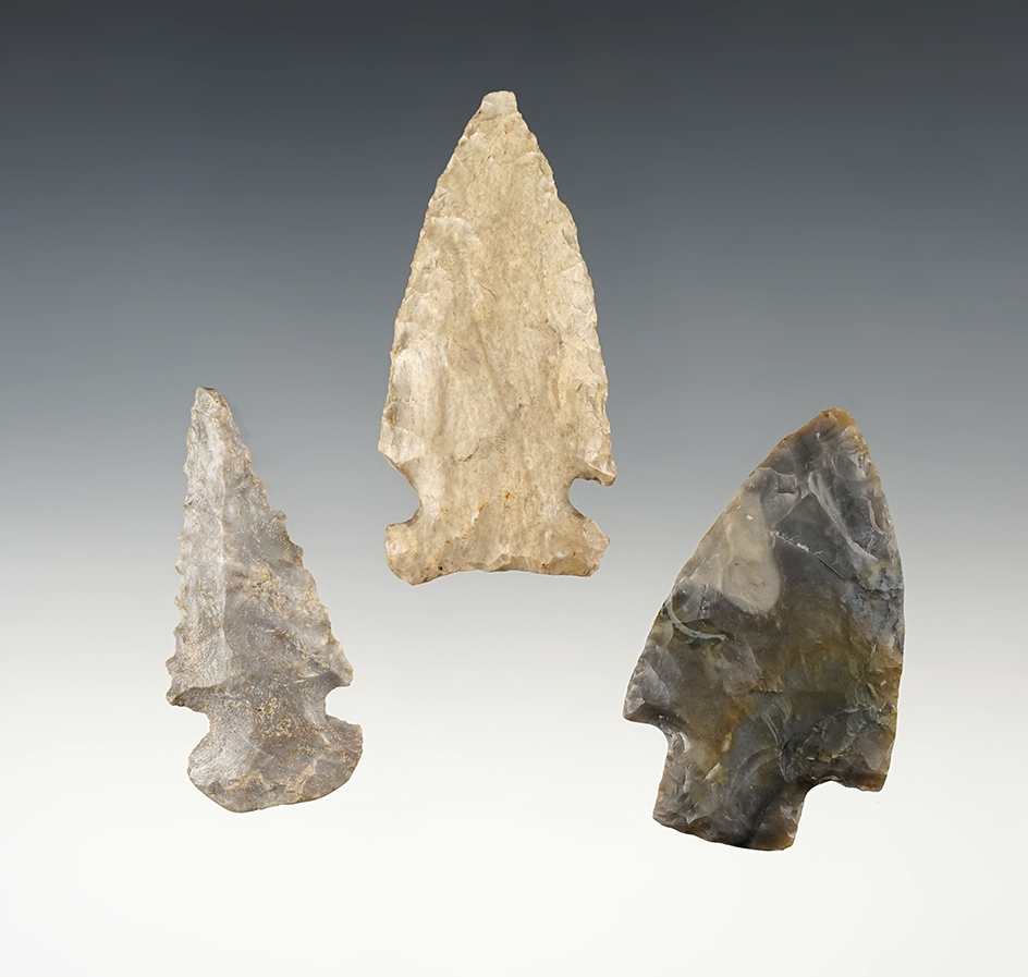 Set of 3 nicely made Ohio points. The largest is 2 7/16".