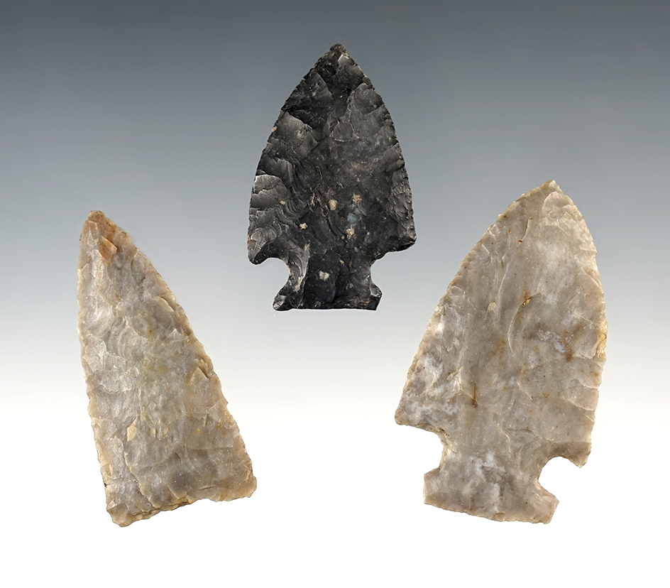 Set of 3 well made points found in Stark Co., Ohio. The largest is 2 1/8"