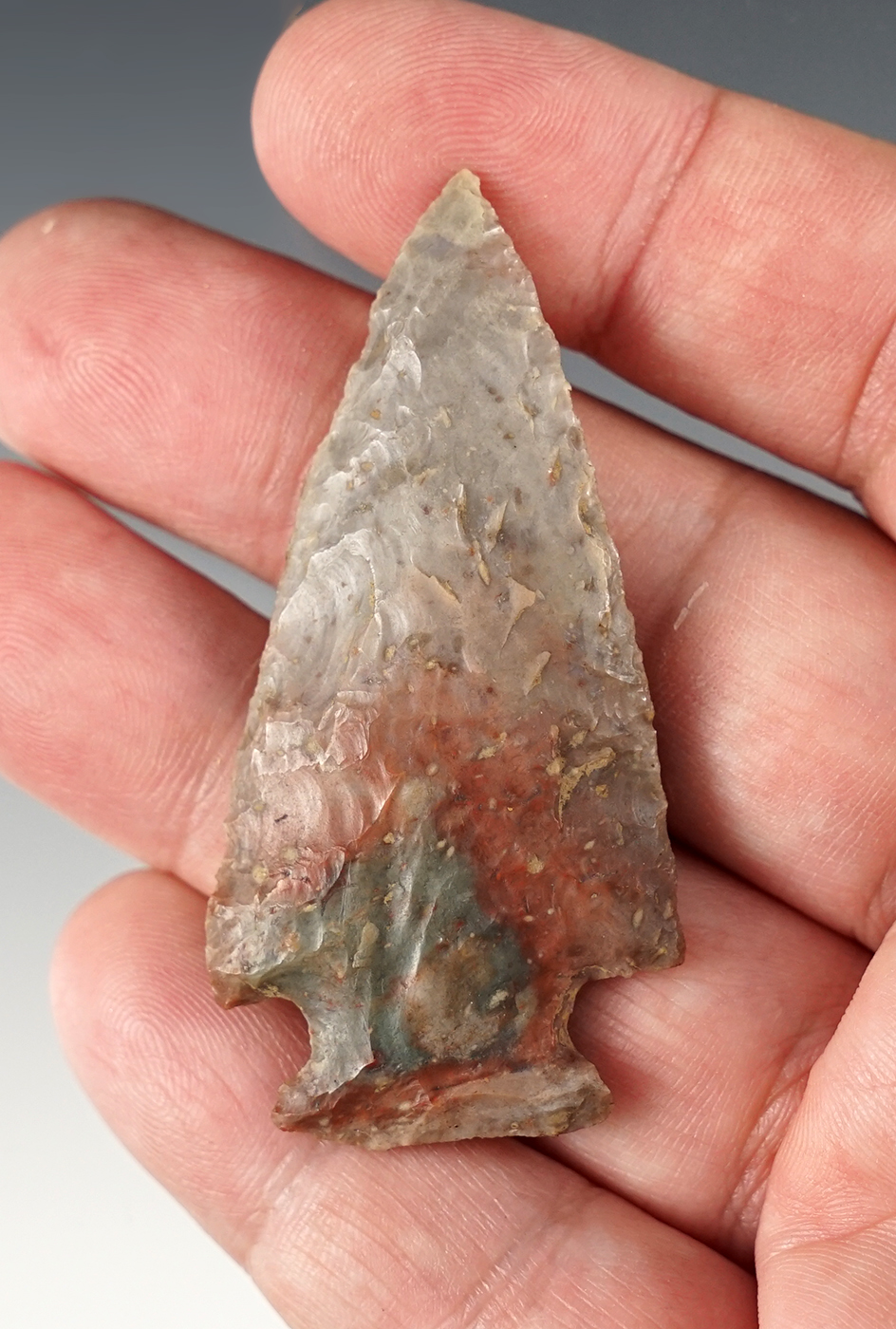 Amazing color on this 2 3/8" Hopewell found on the Hearrold Farm in Stark Co., Ohio.