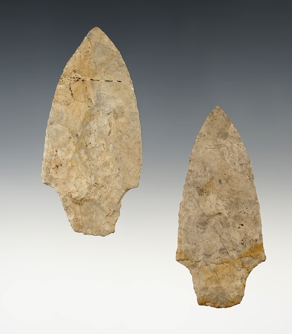 Pair of well made Adena points found in Stark Co., Ohio. The largest is 3 1/8".
