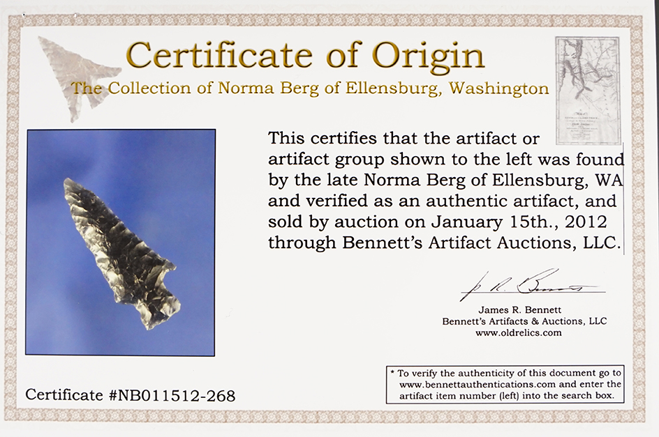 1 11/16" Obsidian Merrybell found in the late 1950's by Norma Berg near the Columbia River, WA