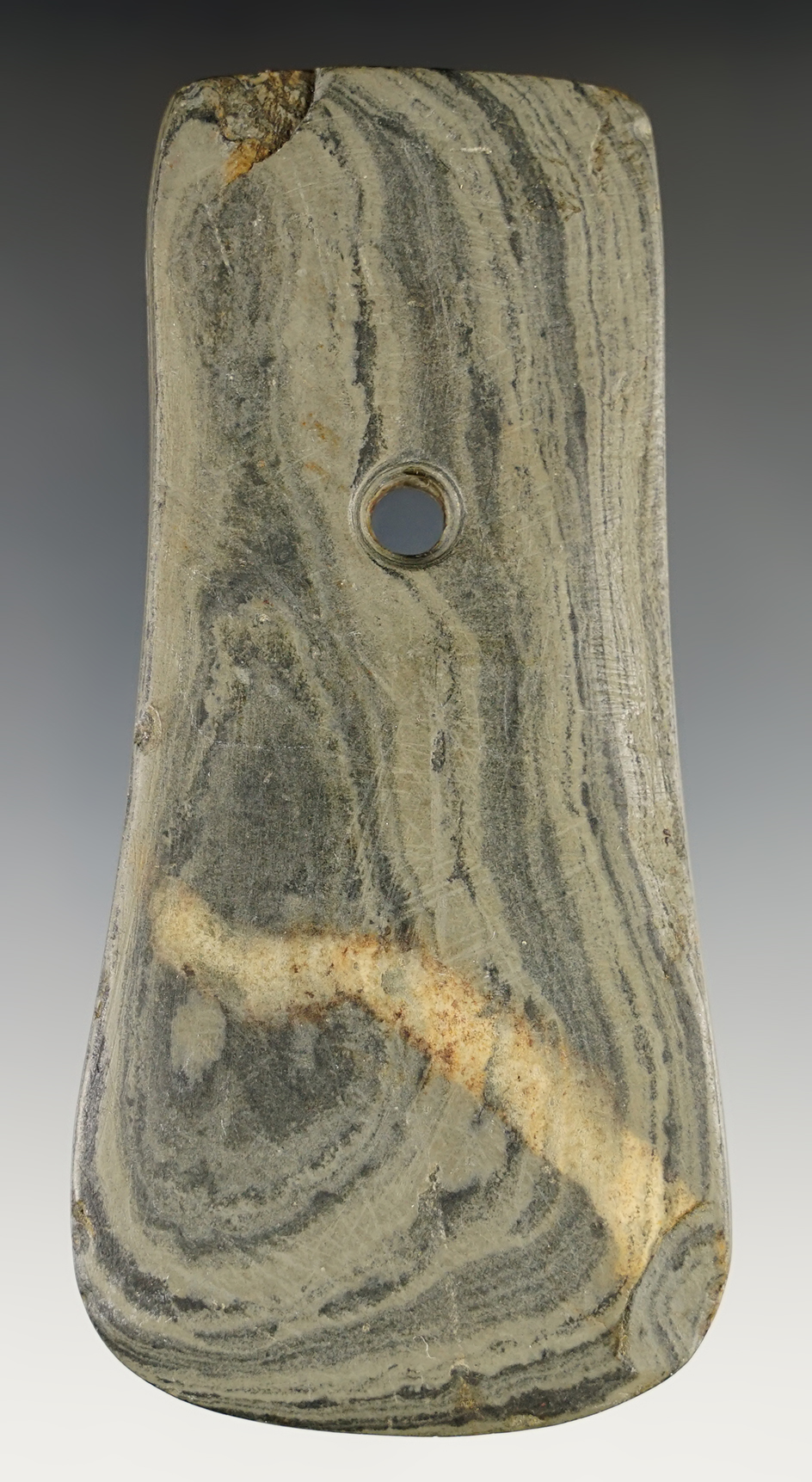 Exceptional 4 1/2" Keyhole Pendant found in Franklin Co., Ohio. Ex. Dr. Stan Copeland.