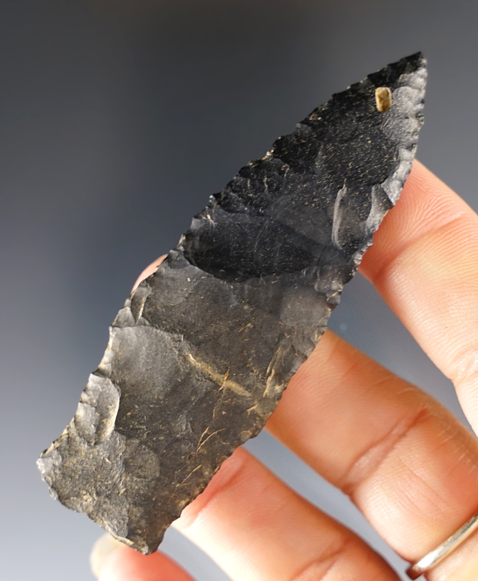 3 1/16" Paleo Stemmed Lance found in Summit Co., Ohio. Ex. Mike Thursby collection.