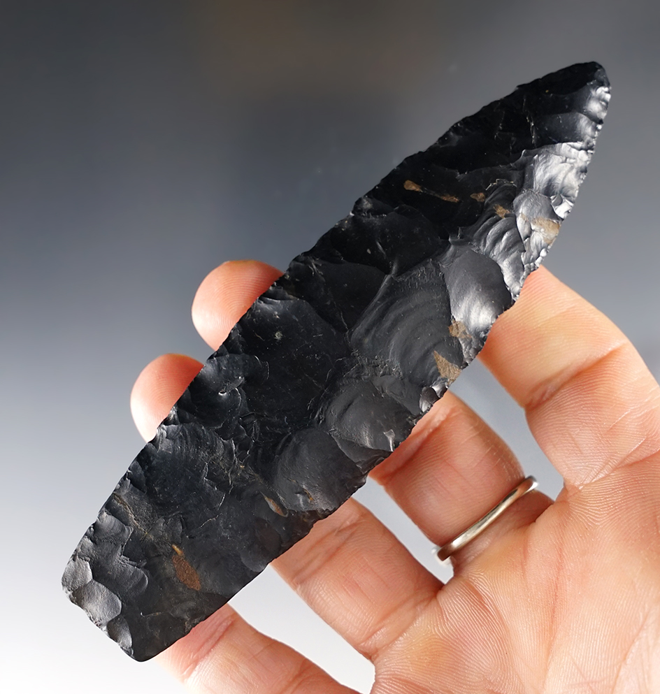 4 1/2" Zaleski Flint Paleo Lanceolate. Found in Summit Co., Ohio.