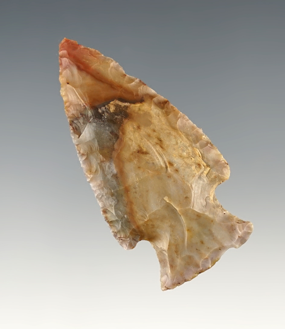 Colorful 2 1/16" Ohio Hopewell made from multi-colored Flint Ridge Flint.