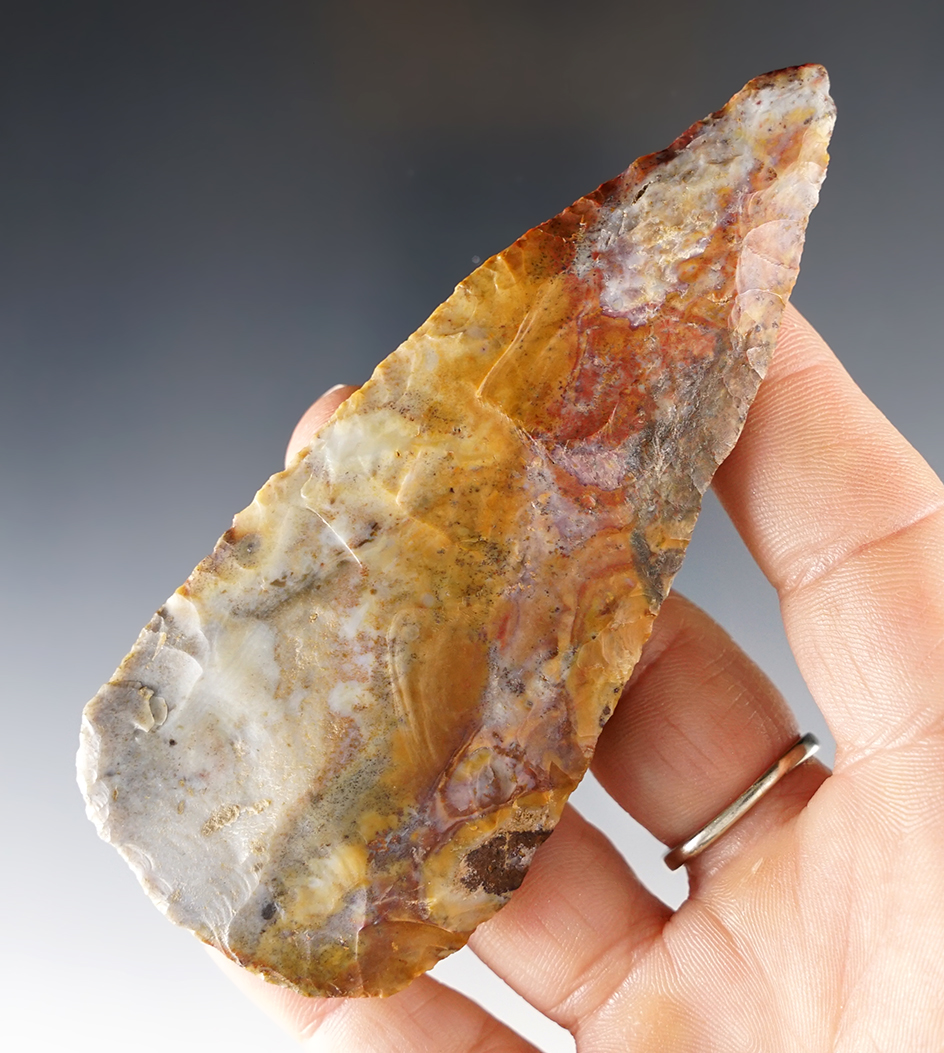 4 1/16" Ohio Woodland Blade made from highly colorful Flint Ridge Flint. Ex. Terry Elleman.