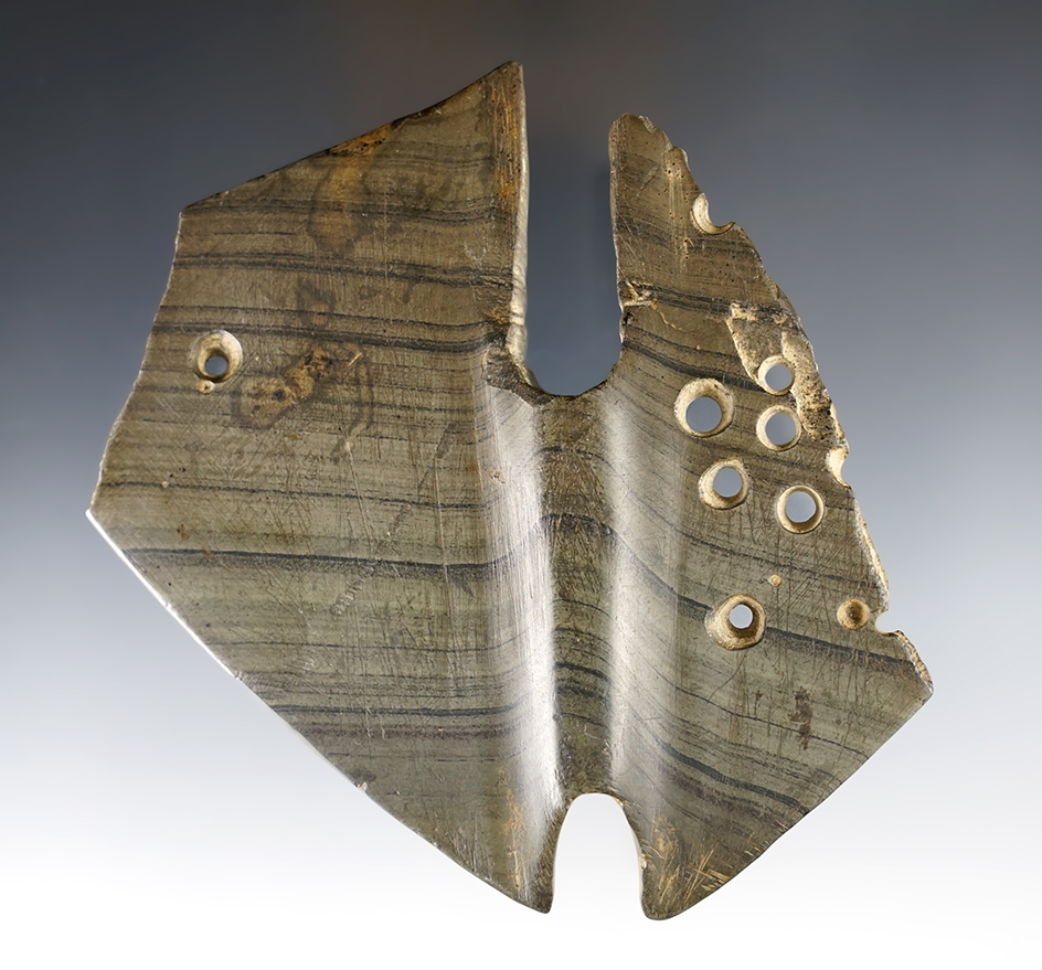 Very unique 4 1/8" salvaged Wing Bannerstone found by the Hall family, Cuyahoga Co., Ohio.