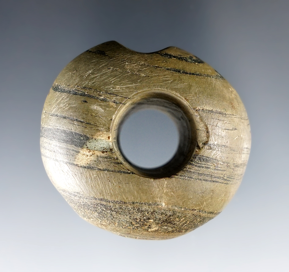 1 7/8" Fluted Ball Bannerstone - Honey Creek, Seneca Co., Ohio by Steve Gerhoffstein.