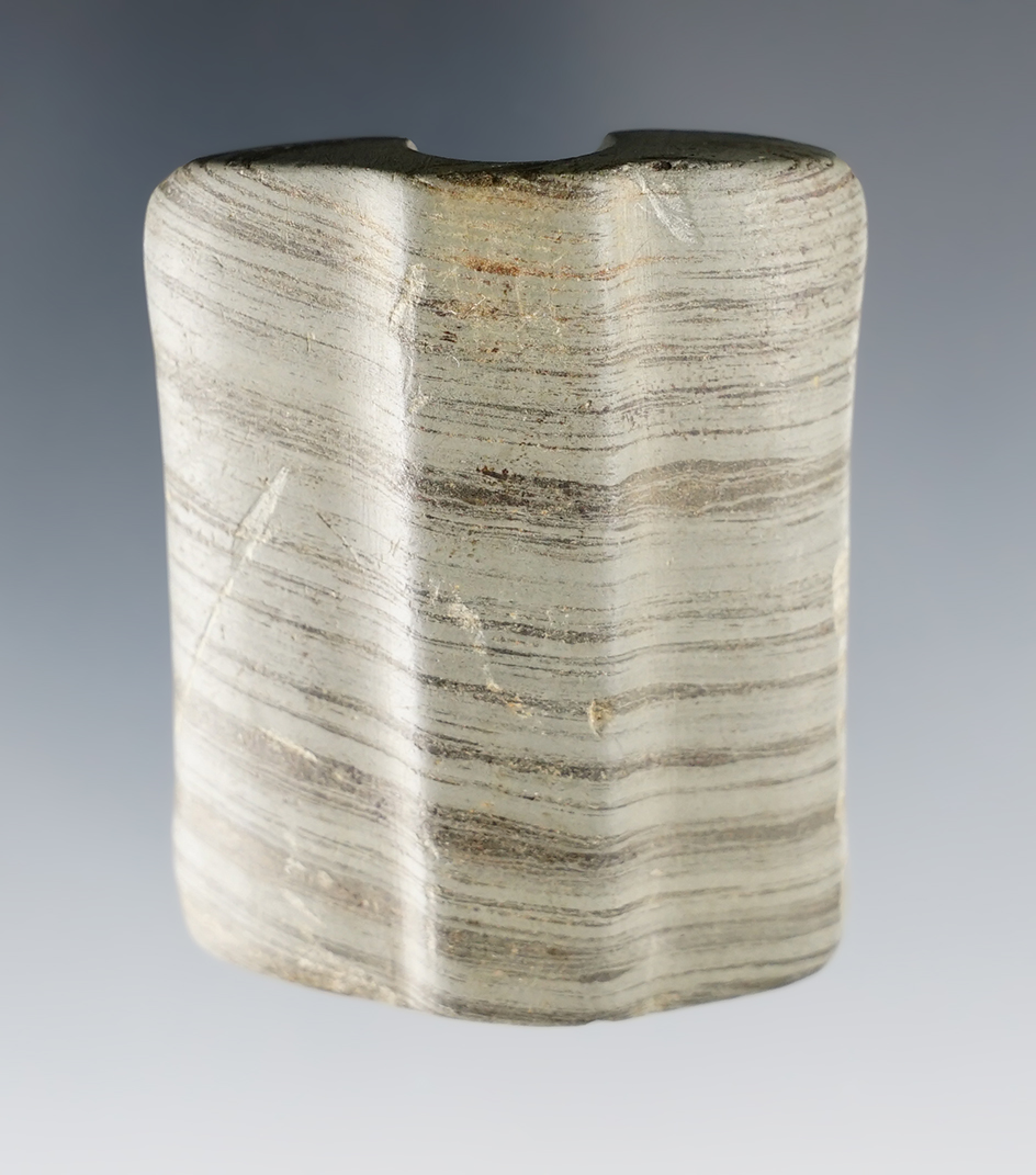 2" Ridged Bannerstone made from beautiful Banded Slate. Richland Co., Ohio. Pictured.