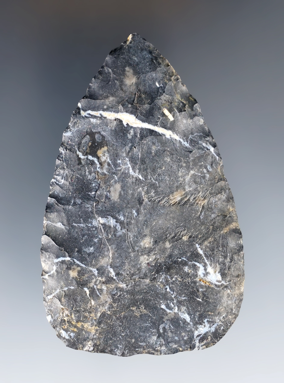 3" Cache blade made from Coshocton Flint. Beautiful inclusions and lightning lines.