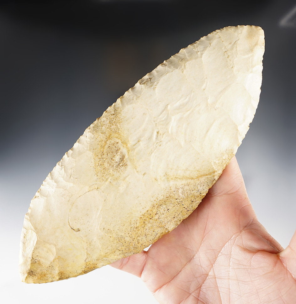 Ex. Museum! Large 7 7/8" Caddo Blade - restoration to 1" at one end. Ex. Dr. Young, Charlie Shewey.