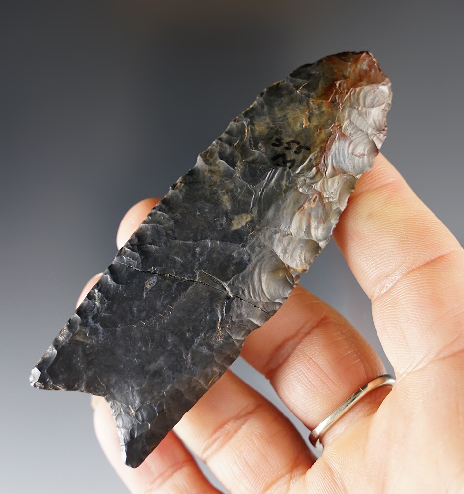 3 1/2" Fluted Plaeo Clovis. Broken/glued. Ohio. Pictured  "Paleo Indian Artifacts" by Lar Hothm.