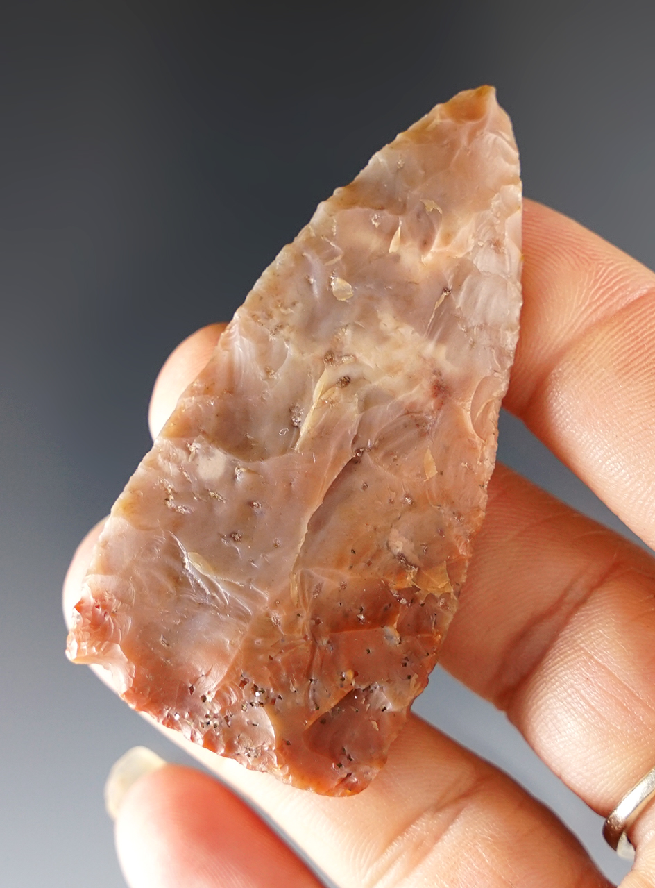 2 7/16" Triangular Woodland Blade made from colorful Flint Ridge Flint. Found in Ohio.