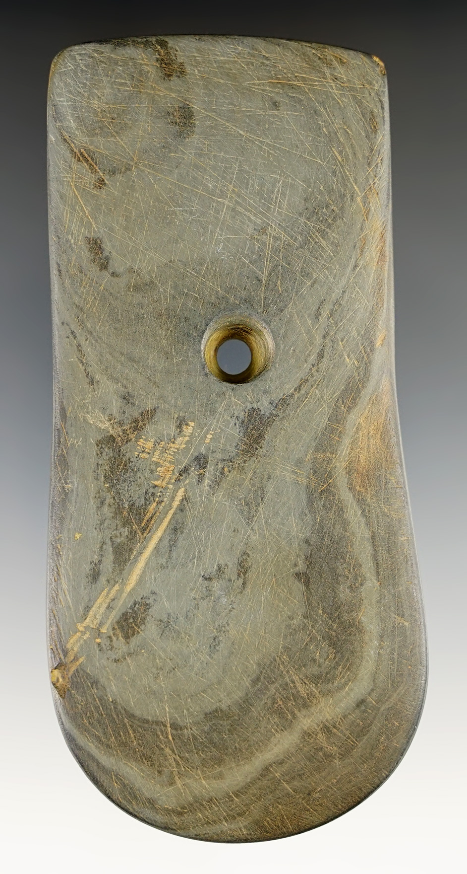 4 1/2" Keyhole Pendant found in Delaware Co., Ohio. Ex. Robbin McAbee, Jerre Wall.