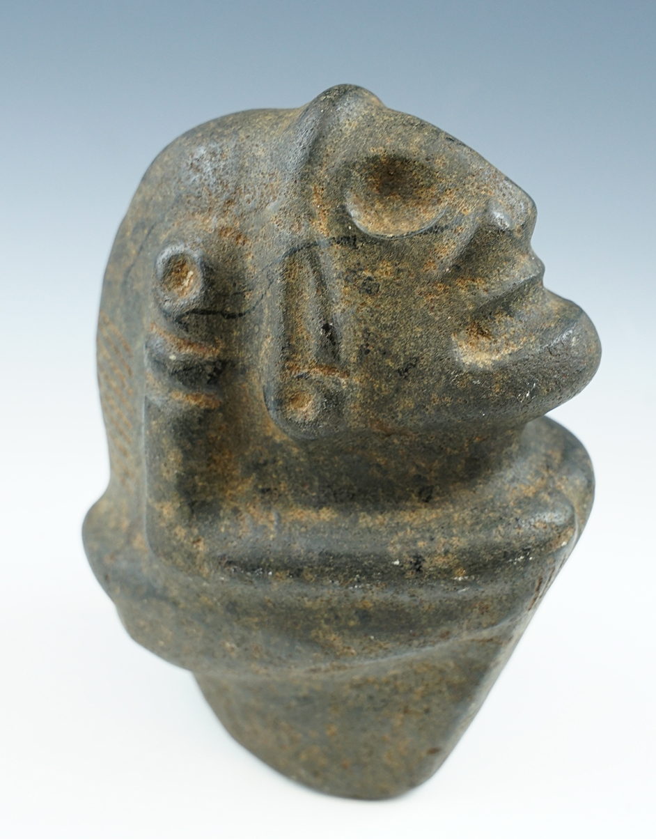 Large 7 3/8" Taino  Zemi figure - dark Basalt - Hispaniola. Circa A.D. 1200-1492. Davis COA.