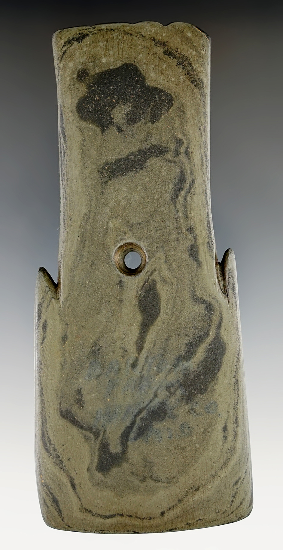 Well styled 4 11/16" Shovel Pendant - mottled Glacial Slate found in Ohio. Ex. Jerre Wall.