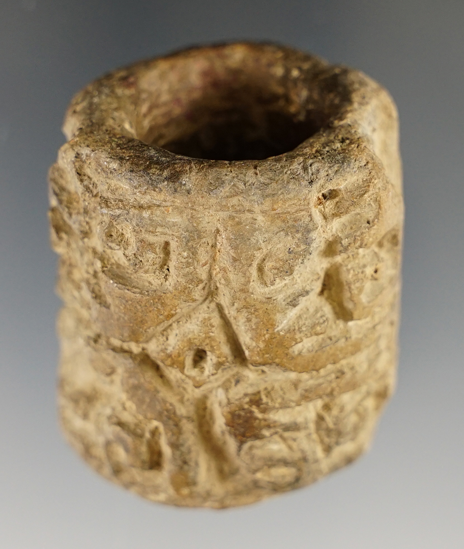 Nicely styled 2 3/8" Pre-Columbian cylindrical stamp in good condition.