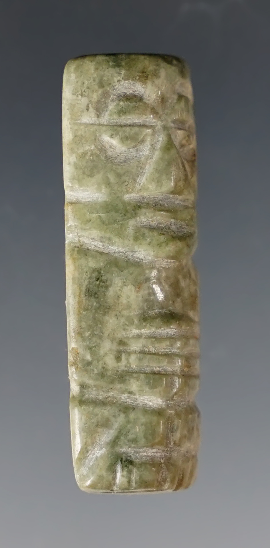 Beautifully crafted 1 3/8" Pre-Columbian Mixtec drilled Jadeite bead in excellent condition.