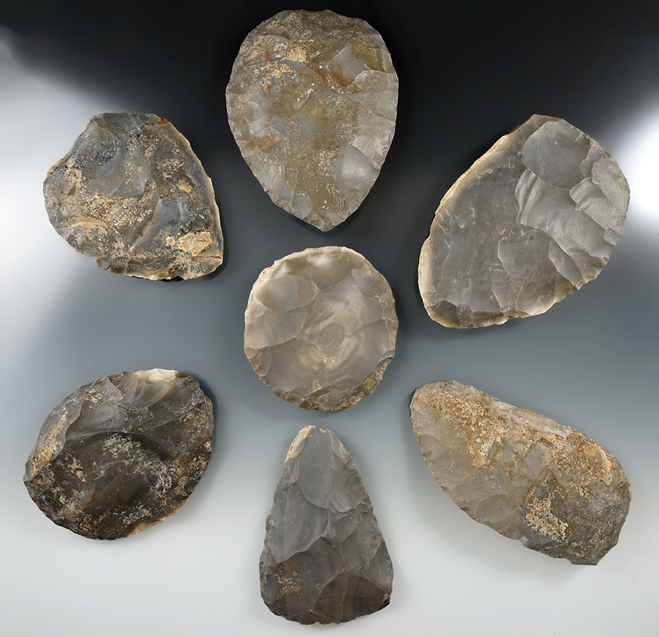 Nice cache of seven hornstone blades found in McCracken Co., Kentucky. Ex. J. J. Simonetti