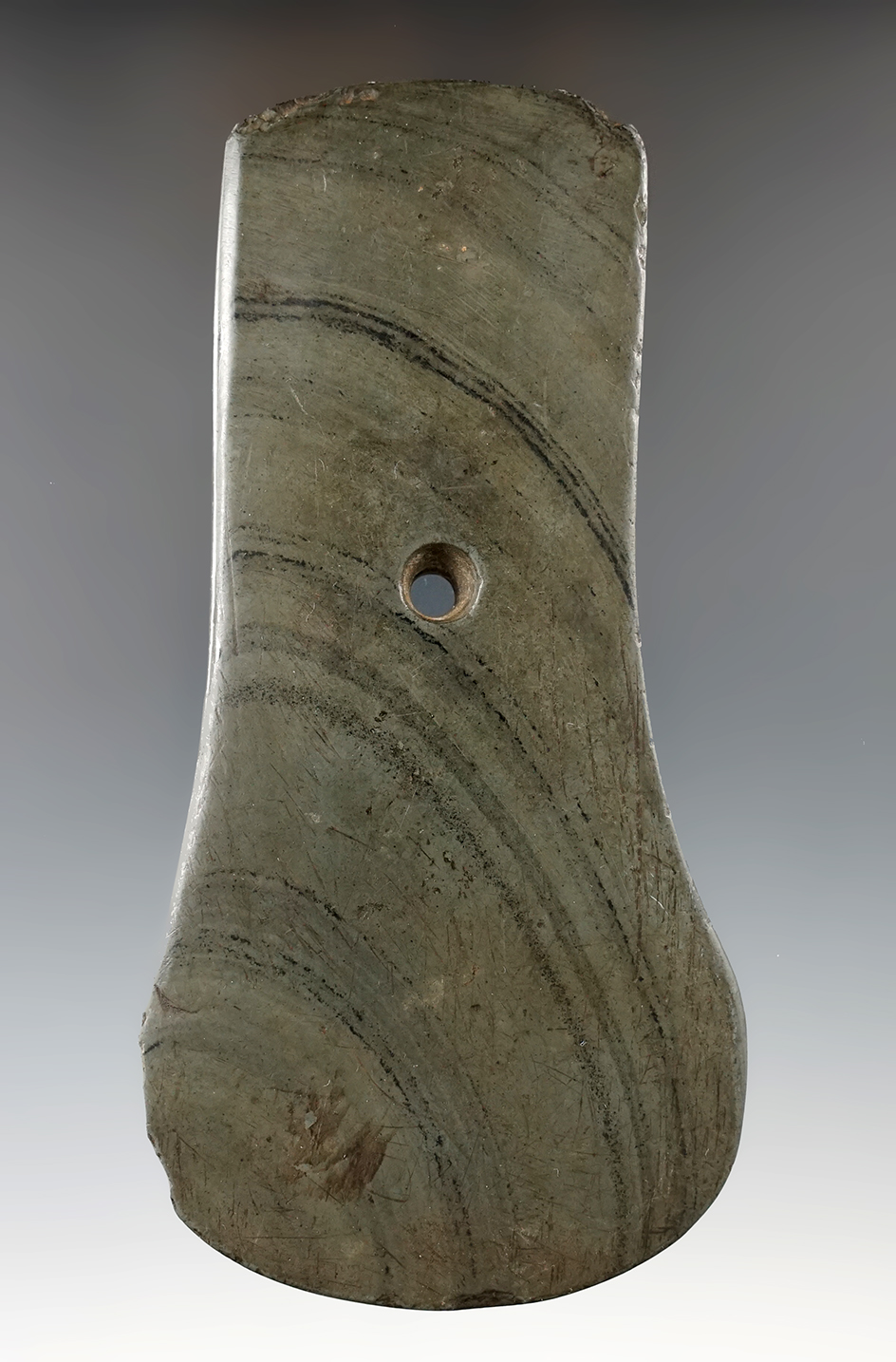 5" Keyhole Pendant made from green and black Banded Slate, found in Summit Co., Ohio.