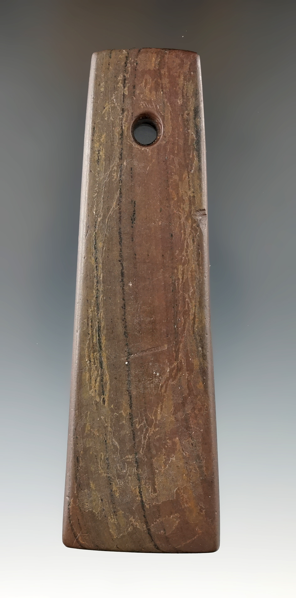 4 3/8" Adena Bell Pendant found in Hardin Co., Ohio. Pictured in Who's Who #2, page 62.