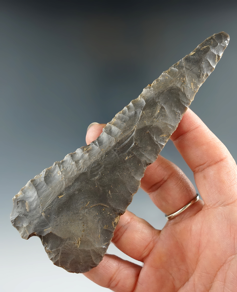 Nicely made 5 1/4" Archaic Cobbs Blade made from mottled Hornstone - Indiana. Ex. Vietzen.