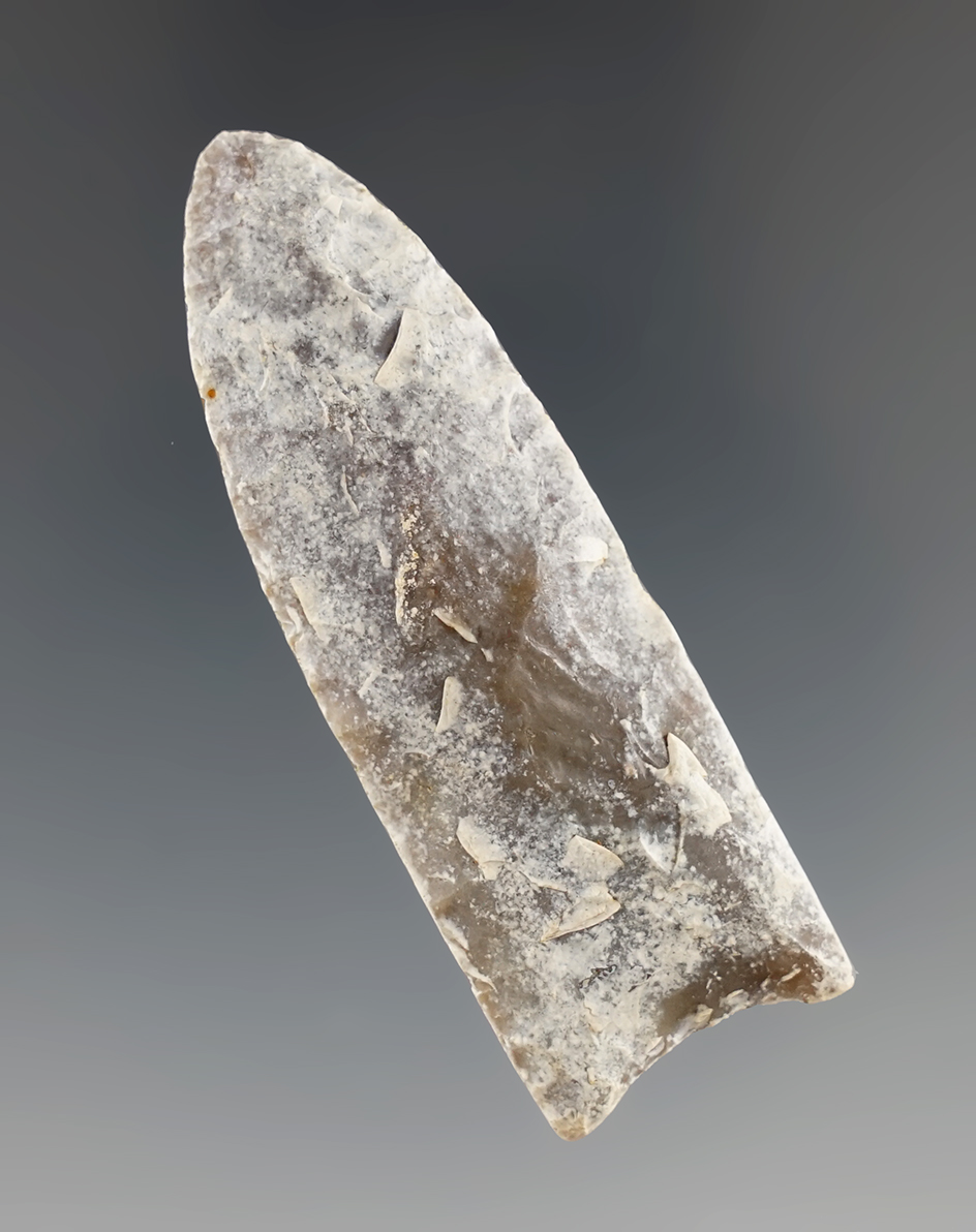 2 3/8" Plainview made from heavily patinated Chalcedony, found in Bandera Co., Texas. COA.