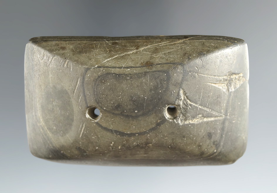 3" Adena Semi-Keeled Gorget made from Banded Slate,  Butler Co., Ohio. Pictured.