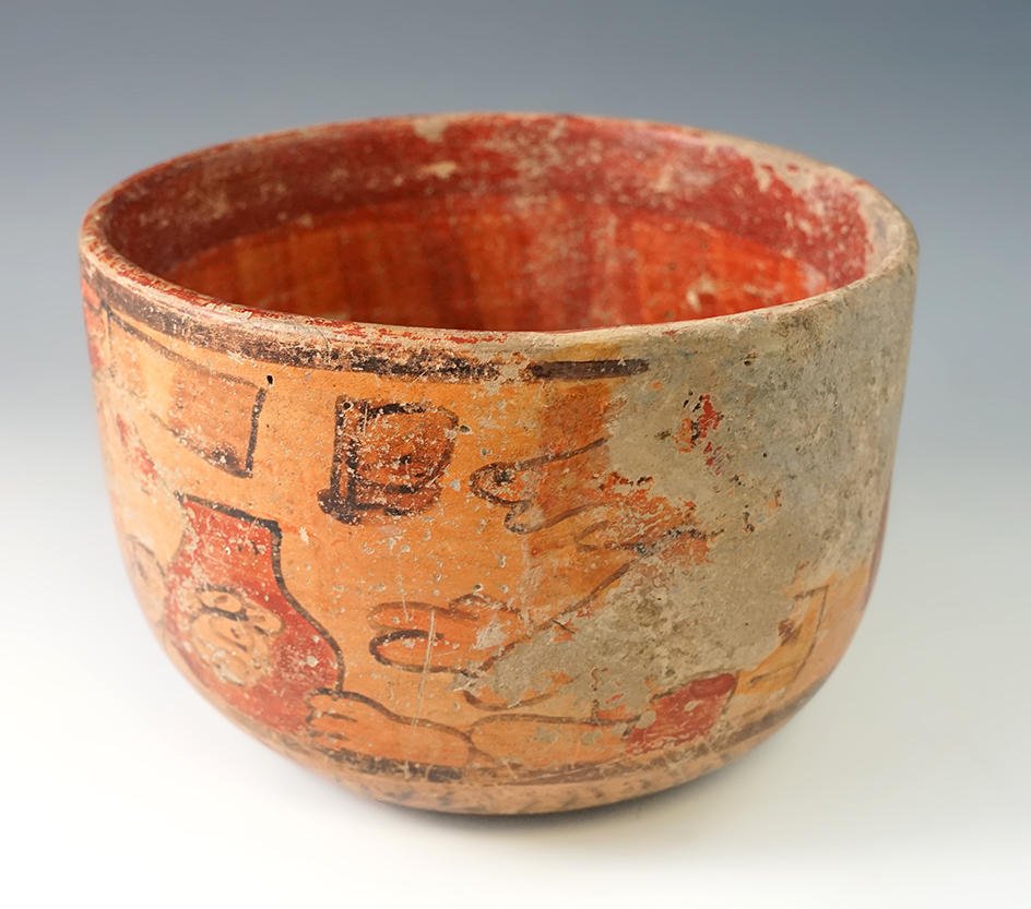 6" Wide by 4 1/4" Tall Mayan Bowl that is nicely painted with some surface degradation.