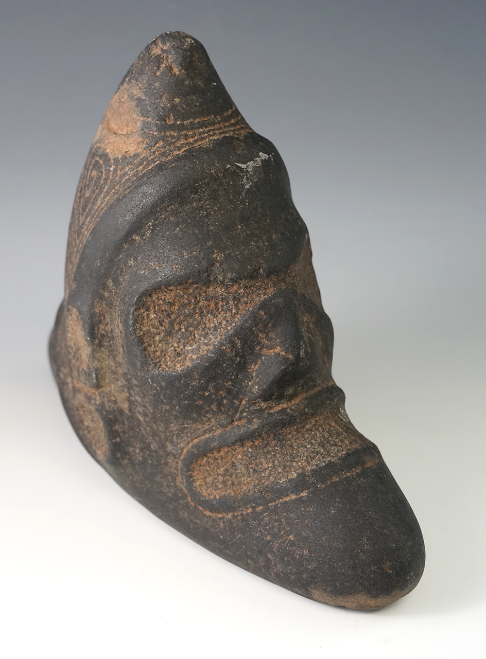 8 3/4" Taino Three Pointer made from Basalt. Hispaniola, 1200AD - 1500AD. Ex. Sadofsky (#480)
