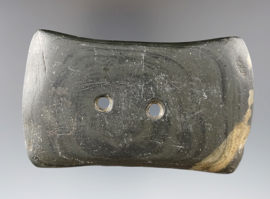 3 11/16" Bi-Concave Gorget found in Paulding Co., Ohio. Ex. John Mountjoy Collection. Davis COA.