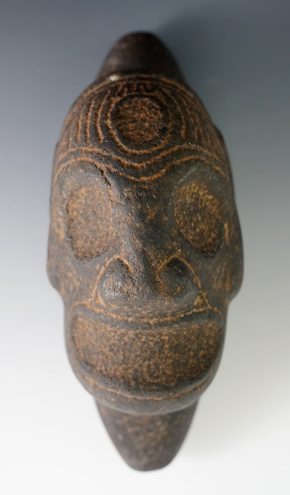 9 1/2" x 5 1/4" Taino Macorix Head made from Basalt. Hispaniola, 1200AD - 1500AD.  COA.