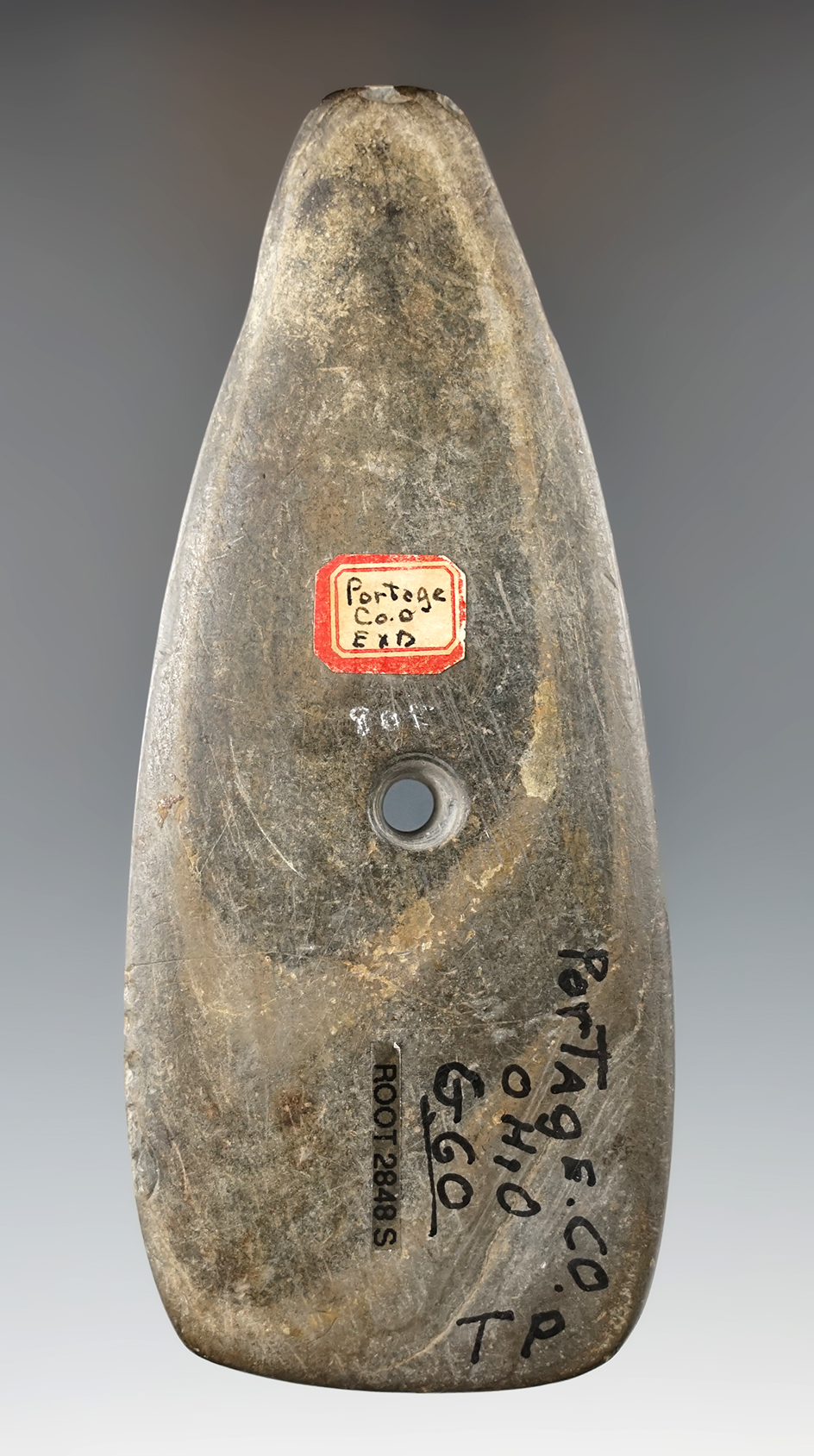 4 5/8" Banded Slate Pendant found in Portage Co., Ohio.