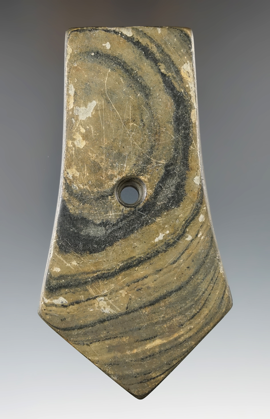 4 7/16" Hopewell Pentagonal Pendant found in Seneca Co., Ohio. Pictured in Ancient Ohioans