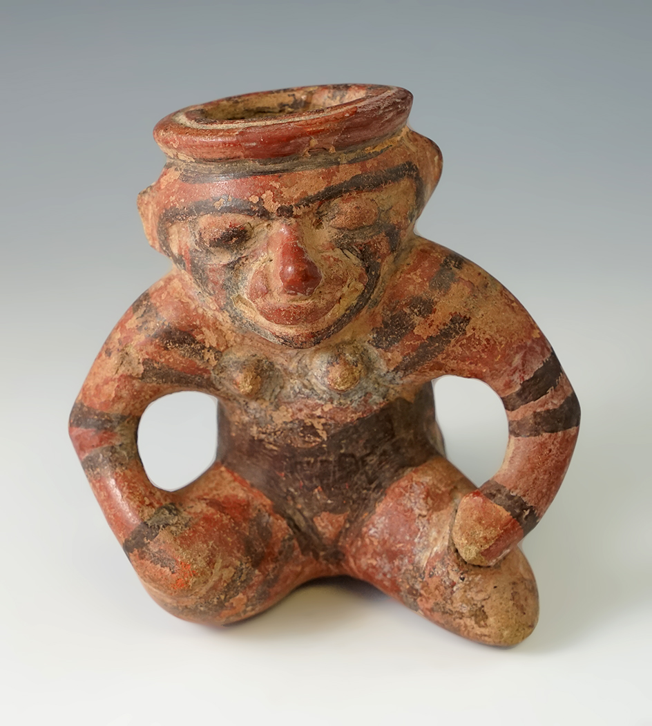 4 5/8" tall pre-Columbian seated human made from pottery in solid condition - Costa Rica.