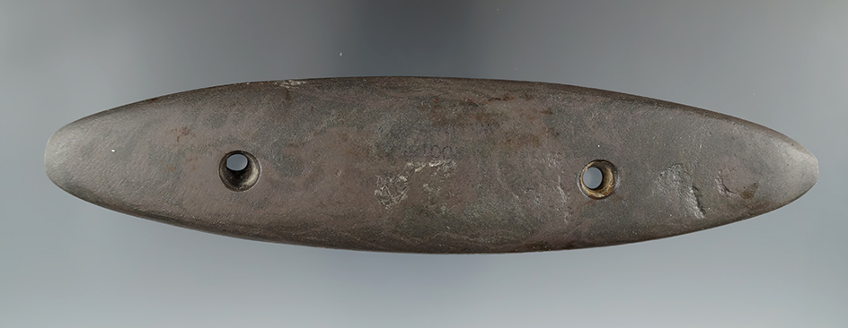 6 7/8" Long Glacial Kame Bi-Point Elliptical Gorget found in Williams Co., Ohio. Ex. Edwards.