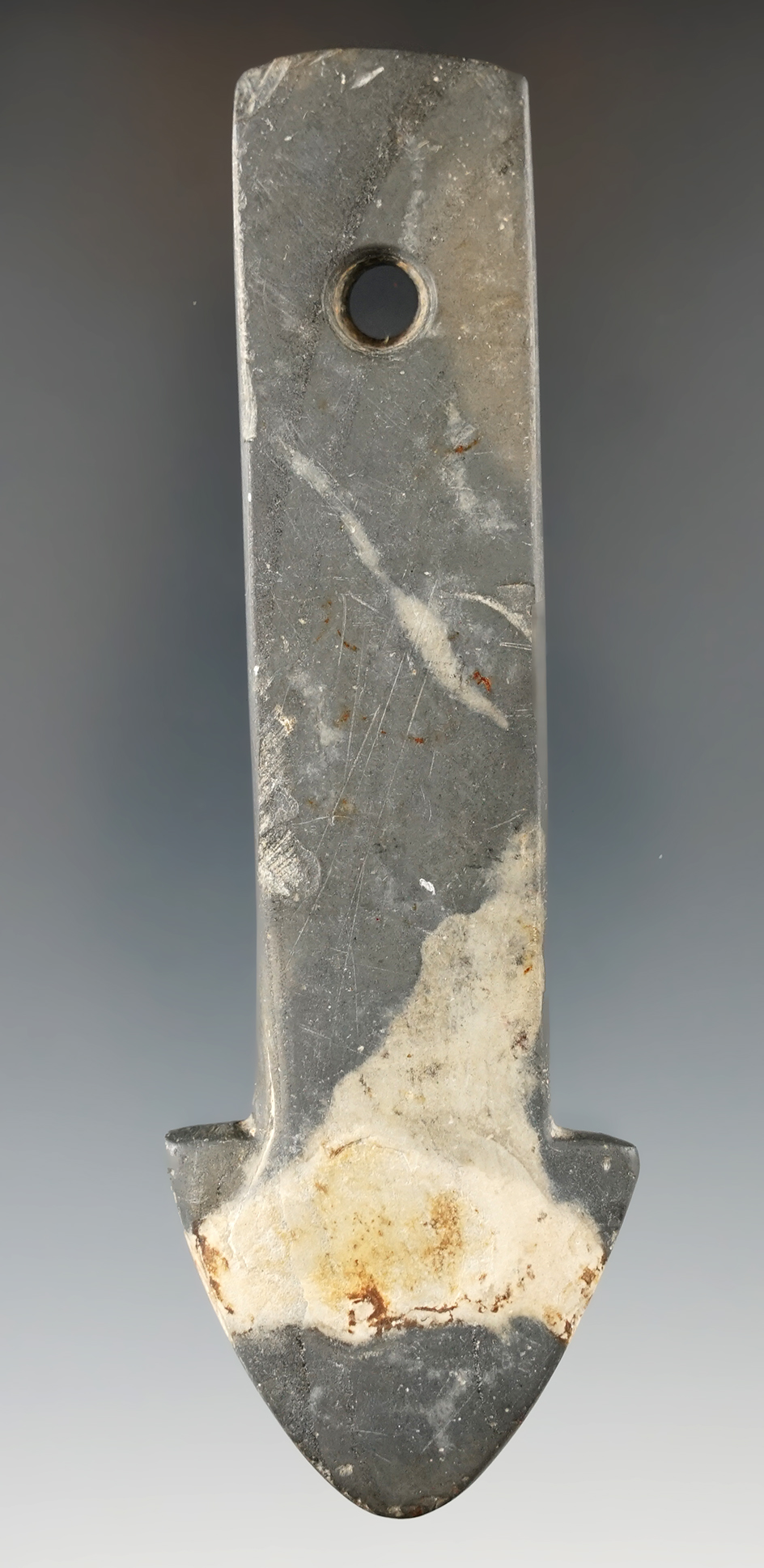 4 15/16" "Adena Anchor Pendant found in Auglaize Co., Ohio. Ex. Townsend, Stephens, Parks.