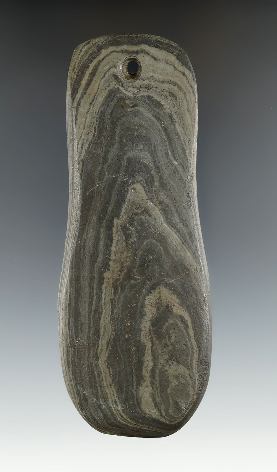 4 7/8" Woodland Pendant made from Mottled Slate. Found in Coshocton Co., Ohio. Pictured.